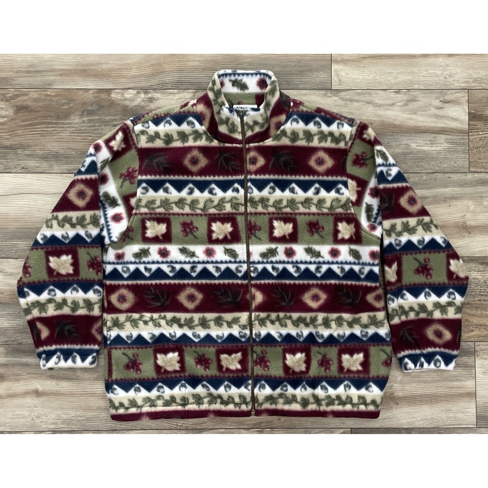Alfred Dunner Cozy Fleece Jacket Womens Large Full Zip Southwestern Fall Print